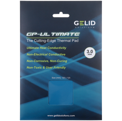 GELID GP-ULTIMATE 120×120 THERMAL PAD, Single Pack (1pc included): 3 mm, Density (g/cm3): 3.2, Size (mm): 120 x 120, Thermal Conductivity (W/mK): 15