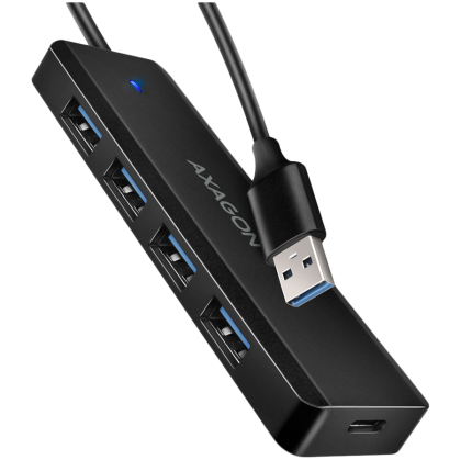 AXAGON HUE-C1A 4x USB3.2 Gen 1 Travel hub, USB-C power IN, w. 20cm Type-A cable