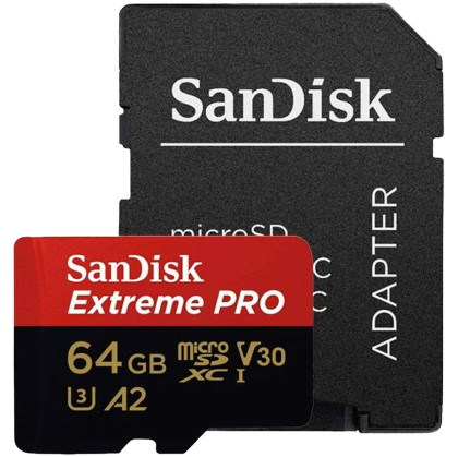 SanDisk Extreme PRO microSDXC 64GB + SD Adapter + 2 years RescuePRO Deluxe up to 200MB/s & 90MB/s Read/Write speeds A2 C10 V30 UHS-I U3, EAN: 619659188573