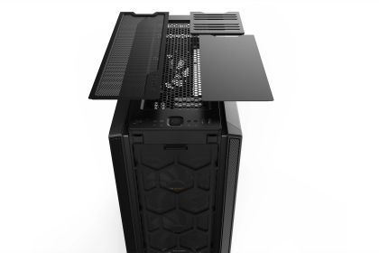 liniște! SILENT BASE 802 Black, E-ATX/ATX/M-ATX/Mini-ITX, 3x Pure Wings 2 140mm, controler de ventilator în 4 trepte cu hub PWM, 2x USB 3.2 Gen. 1, 1x USB 3.2 Gen. 2 Tip C, Microfon + Audio, Capac superior și panou frontal interschimbabil, 3 ani garanție