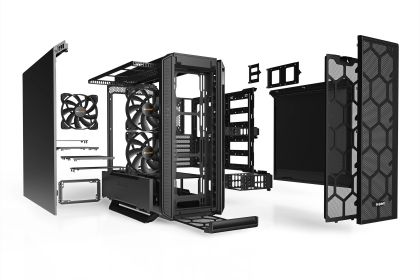 liniște! SILENT BASE 802 Black, E-ATX/ATX/M-ATX/Mini-ITX, 3x Pure Wings 2 140mm, controler de ventilator în 4 trepte cu hub PWM, 2x USB 3.2 Gen. 1, 1x USB 3.2 Gen. 2 Tip C, Microfon + Audio, Capac superior și panou frontal interschimbabil, 3 ani garanție