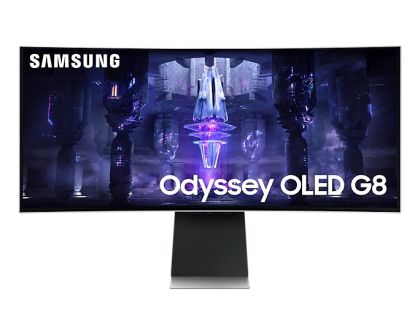 Монитор Samsung LS34BG850, 34'' CURVED OLED, 1800R, 175 Hz, 0.1 ms GTG, 21:9, 3440 x 1440, DisplayHDR True Black 400, 250 cd/m2, 1 000 000:1 Contrast, Mega DCR, FreeSync , Smart, 2xUSB C, Mini DP, Micro HDMI 2.1, Wi-Fi 5, BT 5.2, Speakers, 178°/178°, Silv