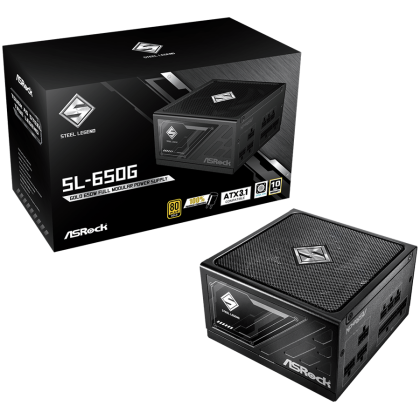 Asrock SL-650G, 650W, 80 Plus GOLD, Fully Modular PSU, Japanese Capacitors, 2x EPS 12V CPU(4+4pin), 2x PCIe (6+2pin), 3x 4-pin connectors, 6x SATA, OCP, SCP, OVP, UVP, OTP, OPP protections, 135 mm Axial Fan, ATX 3.1