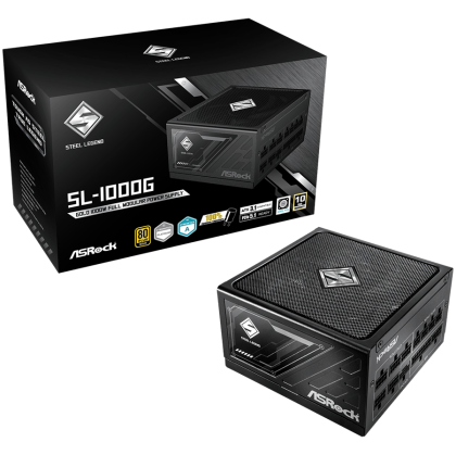 Asrock SL-1000G, 1000W, 80 Plus GOLD, Fully Modular PSU, Japanese Capacitors, 2x EPS 12V CPU(4+4pin), 1x PCIe5.1 (12+4pin), 3x PCIe (6+2pin), 3x 4-pin connectors, 9x SATA, OCP, SCP, OVP, UVP, OTP, OPP protections, 135 mm Axial Fan, ATX 3.1