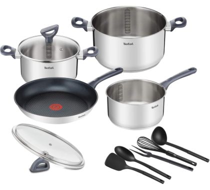 Комплект тигани и тенджери Tefal G713SB45, DAILY COOK Set 11 pcs (Saucepan 16 w/o lid, stewpot 20/24+lids, frypan 28, 5 tools)