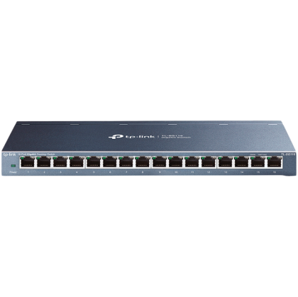 TP-Link TL-SG116P 16-Port Gigabit Desktop Switch with 16-Port PoE+, 802.3at/af, 120 W PoE Power, Desktop Steel Case, Extend Mode for 250m PoE Transmitting, Priority Mode for Port1-4, Isolation Mode, PoE Auto Recovery, Intelligent Power Management