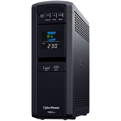 CyberPower UPS  AVR,1350VA/810W, Line-Interactive, LCD display,  Sine Wave output (for Active PFC ), 6x Schuko, Runtime at 500W ( min ):7, Surge protection; slot SNMP card; CP1350EPFCLCD