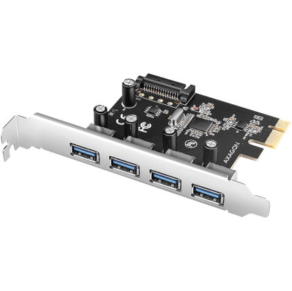 AXAGON PCEU-430RS PCIe card - 4x USB 5Gbps port, SATA power, Renesas PD720201, SP