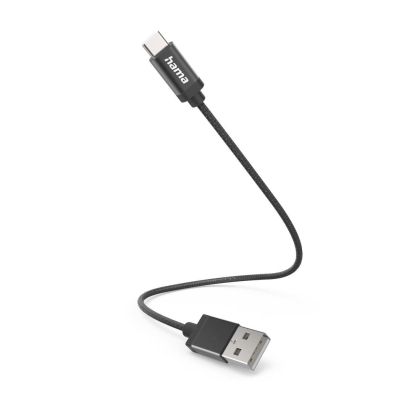 Hama Charging Cable, USB-A - USB-C, 0.2 m, Nylon, black