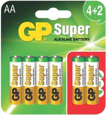Baterie alcalina GP SUPER LR6 AA / 4+2 buc. într-un pachet de 1,5 V