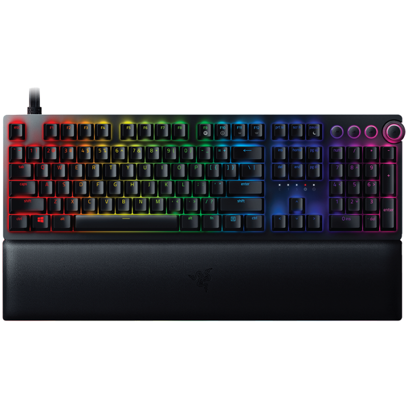 Huntsman V2, Optical Gaming Keyboard with Near-zero Input Latency (Clicky Optical Switch), US Layout, Doubleshot PBT Keycaps, Sound Dampening Foam, Razer Chroma RGB, Up to 8000Hz polling rate, Aluminum matte top plate (RZ03-03930300-R3M1)