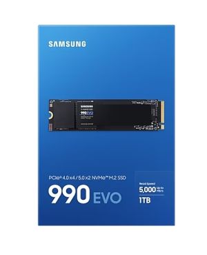 Твърд диск Samsung SSD 990 EVO 1TB PCIe 4.0 NVMe 2.0 M.2 V-NAND TLC, 256-bit Encryption, Read 5000 MB/s Write 4200 MB/s