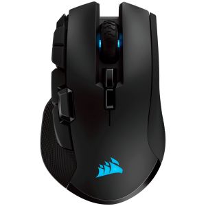 Corsair IRONCLAW RGB WIRELESS, Mouse pentru jocuri reîncărcabil cu tehnologie SLISPSTREAM WIRELESS, negru, LED RGB iluminat din spate, 18000 DPI, optic (versiunea UE), EAN:0843591075954