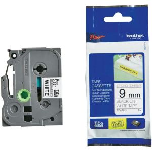 BROTHER TZES221 Tape 9mm BLACK ON WHITE ADHESIVE TAPE