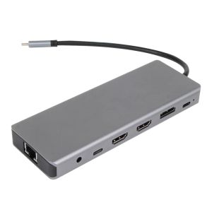 VCom Docking Station USB-C 13-in-1 - CU4706 - HDMI x 2, DP, USB3.0 x 3, USB-C, USB2.0, RJ45, SD/TF, PD100W, Audio, L-Shape USB-C