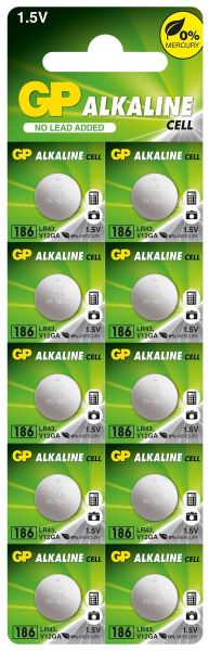 Button alkaline battery GP186 AG12 LR43 / 10 pcs. / Pack price for 1 pc. / 1.55V GP
