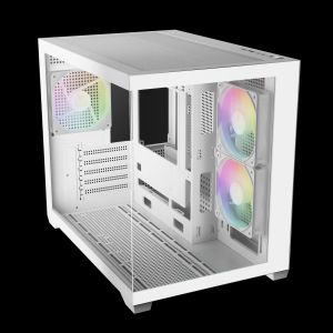 Gamdias кутия Case mATX - AURA GC10M White - 3 x 120 mm A-RGB, Tempered Glass
