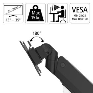 Hama Monitor Holder, Height-adjustable with Gas Spring, Swivel/Tilt, 13" - 35"