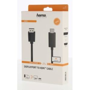 Кабел HAMA 200712, DisplayPort v.1.2 мъжко - HDMI мъжко, Ultra-HD, 4K, 1.5м, Черен