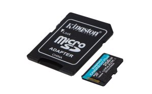 Card de memorie Kingston Canvas Go! Plus microSDXC 256 GB, UHS-I, Clasa 10, U3, V30, A2, Adaptor