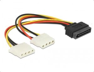 Cablu DeLock Power SATA 15pin la 2x 4pin Molex femelă, 20cm