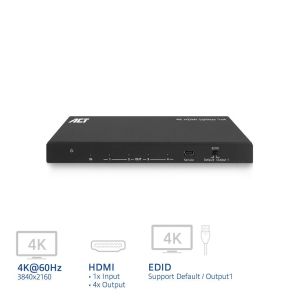 ACT HDMI Splitter AC7832 4K HDMI splitter, 1 input, 4 HDMI outputs