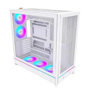 Montech Case ATX - HS01 PRO (W) - 5 x 120 mm ARGB Fans, USB-C, White