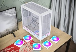 Montech Case ATX - HS01 PRO (W) - 5 x 120 mm ARGB Fans, USB-C, White