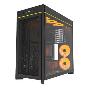 Montech Case ATX - HS01 PRO (W) - 5 x 120 mm ARGB Fans, USB-C, Black