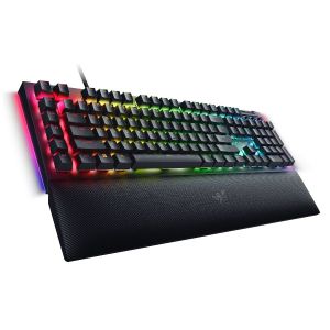 Tastatură mecanică pentru jocuri Razer BlackWidow V4, aspect SUA, comutator verde, Razer Chroma™ RGB, 6 taste macro, stabilizatoare lubrifiate, taste media, suport magnetic pentru încheietura mâinii, frecvență de interogare de până la 8000 Hz, cablu tip C