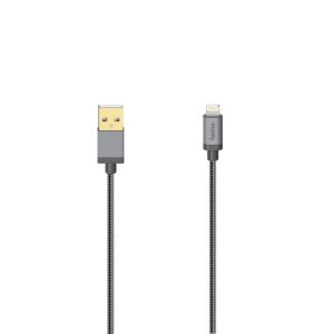 Cablu HAMA Elite USB-A tată - Lightning tată, 0,75 m, metal, antracit, pentru iPhone/iPad