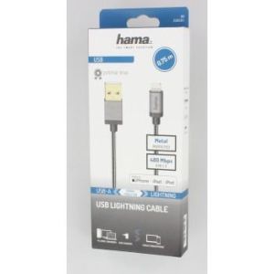 Cablu HAMA Elite USB-A tată - Lightning tată, 0,75 m, metal, antracit, pentru iPhone/iPad