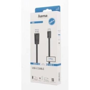 Cablu HAMA USB-C tată-USB-A tată, USB 3.2 Gen 1, 5Gbit/s, 0,25 m., Negru