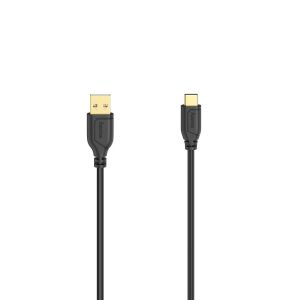 Cablu Hama Flexi-Slim USB-C - USB-A 2.0 tată, 0,75 m, subțire, placat cu aur, negru