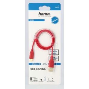 Hama Flexi-Slim Charging/Data Cable, USB Type-C - USB 2.0, 0.75 m, chilli peper
