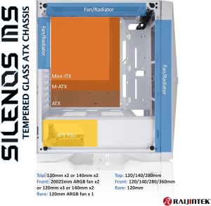 Raijintek кутия Case ATX - SILENOS MS PRO WHITE - 2 x 200 mm ARGB Fans