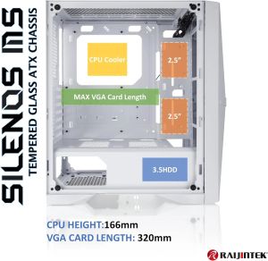 Raijintek кутия Case ATX - SILENOS MS PRO WHITE - 2 x 200 mm ARGB Fans