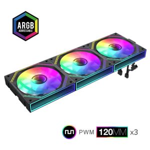 Gamemax Fan Pack 3-in-1 3x120mm - FN12A-S3I-R Black, Reverse, Daisy-Chain, Addressable RGB