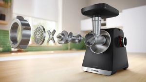 Месомелачка Bosch MFWS650B, SER6, Meat mincer - MultiPower 2100 W, Planetary gearbox, 3,5 kg/min, kebbe attachment, sausage attachment, fruit press attachment, reverse function, Black