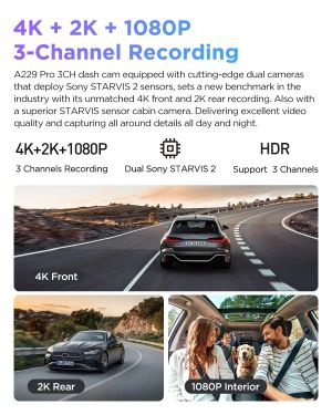 VIOFO Dash Cam A229 Pro 3 Channel - 4K, HDR, Dual Sony STARVIS 2, GPS, Bluetooth