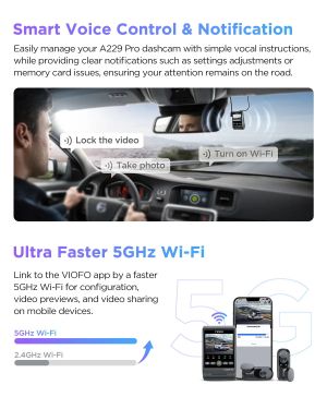 VIOFO Dash Cam A229 Pro 3 Channel - 4K, HDR, Dual Sony STARVIS 2, GPS, Bluetooth