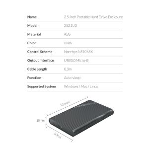 Orico Storage - Case - 2.5 inch USB3.0 - 2521U3-BK-EP