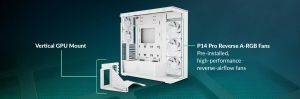 Arctic кутия Case E-ATX - Xtender VG (White) - PCIe Gen 4 riser included, 5 A-RGB Fans included