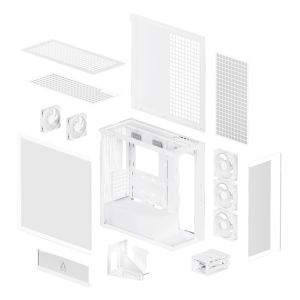 Arctic кутия Case E-ATX - Xtender VG (White) - PCIe Gen 4 riser included, 5 A-RGB Fans included