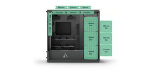 Arctic кутия Case E-ATX - Xtender VG (Black) - PCIe Gen 4 riser included, 5 A-RGB Fans included