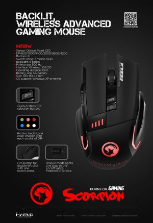 Marvo безжична геймърска мишка Gaming Mouse WIRELESS M720W - 4800dpi, 500Hz - MARVO-M720W