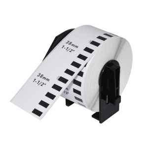 Makki Brother DK-22225 - White Continuous Length Paper Tape 38mm x 30.48m, Black on White - MK-DK-22225