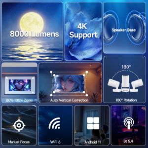 MagCubic Portable LED Projector HY300 Pro+ - 4K, Android 11, Wi-Fi, Bluetooth 5.4