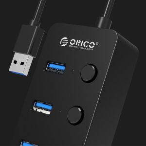 Hub Orico USB3.0 HUB 4 porturi negru, 4 butoane Pornit/Oprit - W9PH4-U3-BK