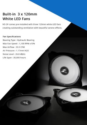 Zalman Case ATX - N5 OF - 3 x 120mm White LED